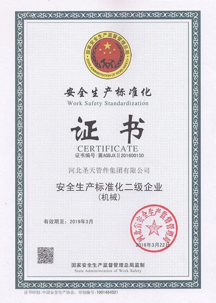 China Hebei Shengtian Pipe Fittings Group Co., Ltd. Certificaten